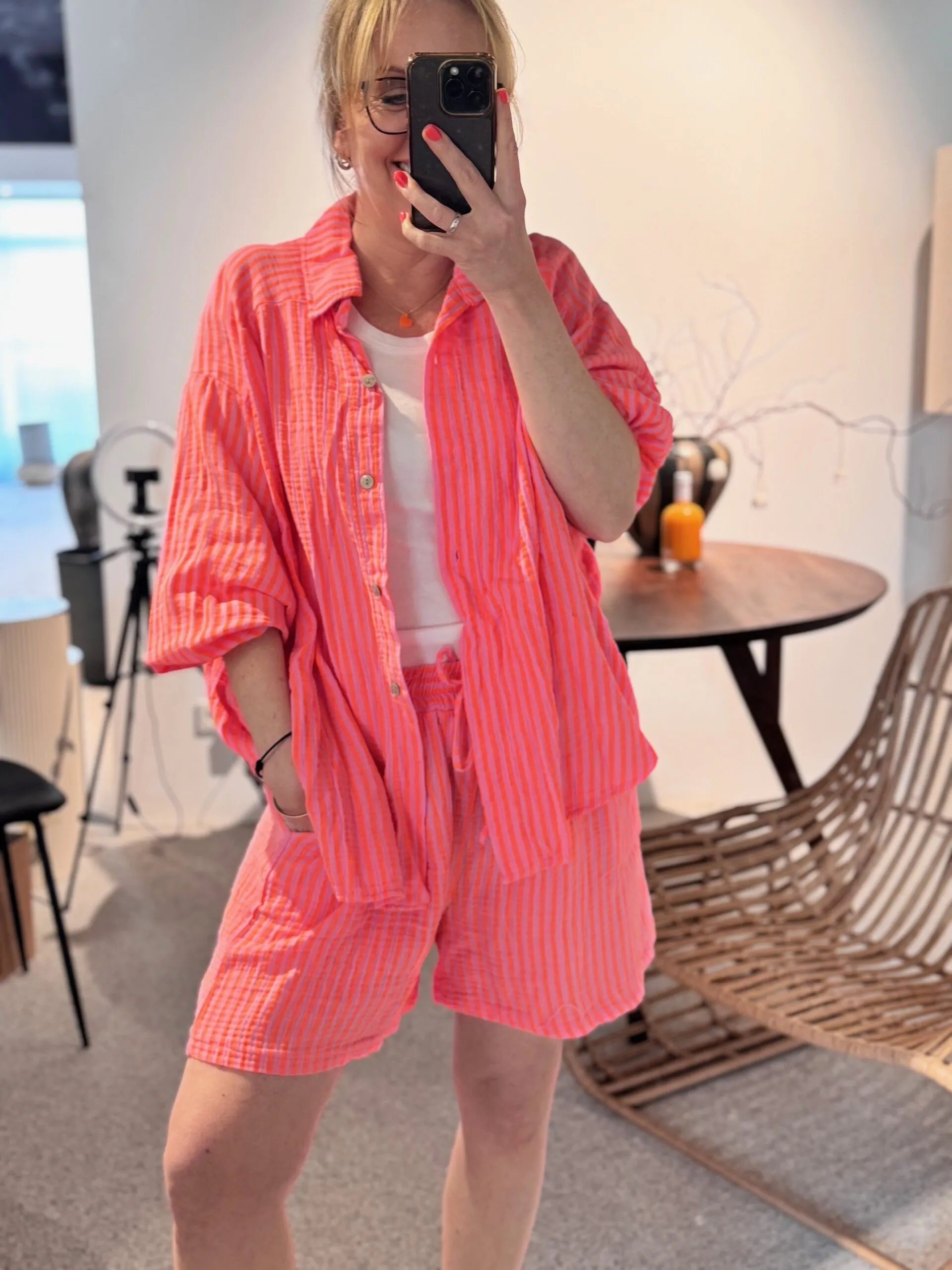 Musselinhemd | Neon Coral Orange – Bild 2