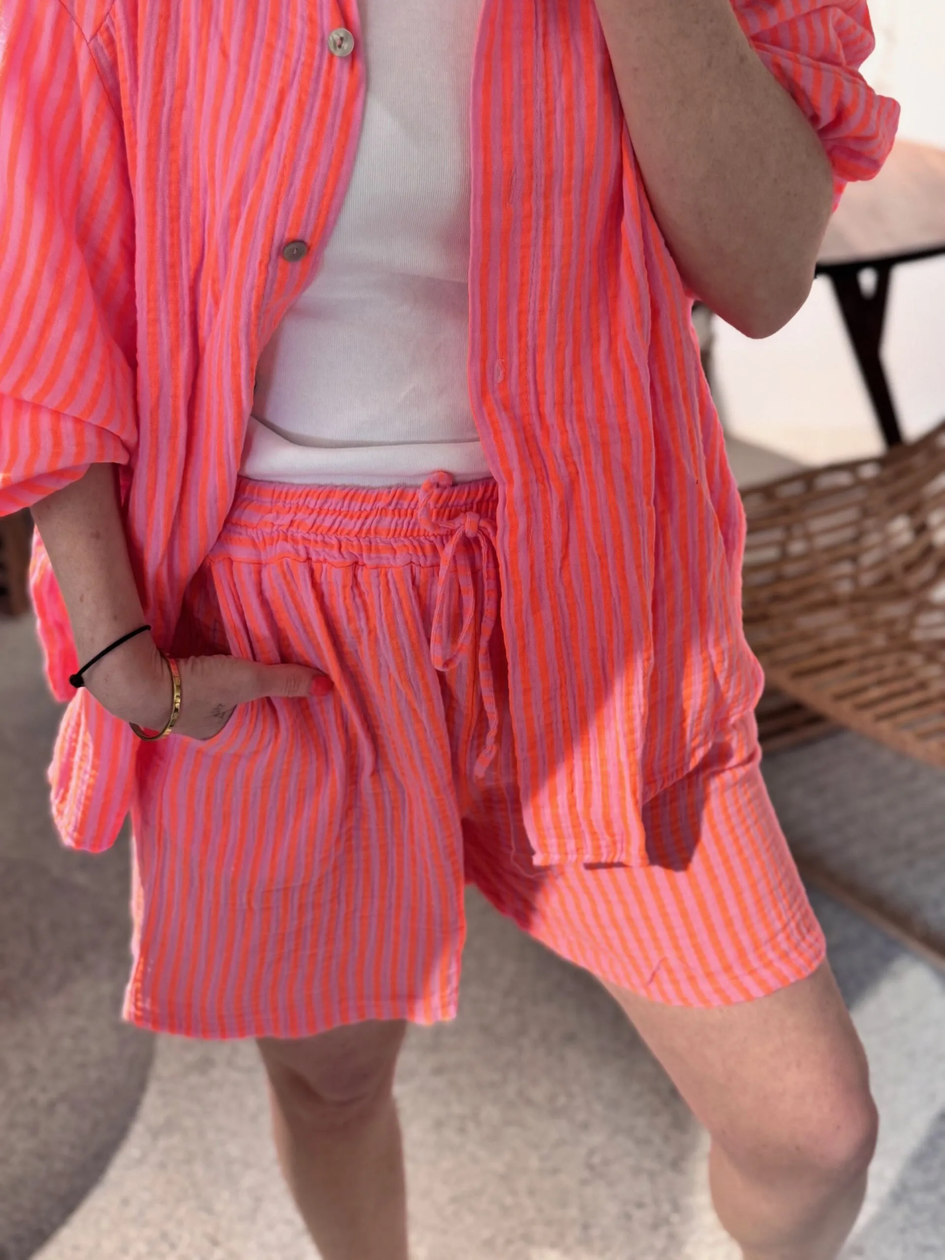 Musselinhemd | Neon Coral Orange – Bild 4