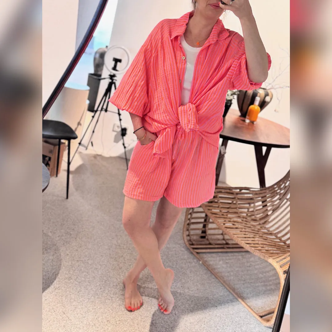 Musselinhemd | Neon Coral Orange