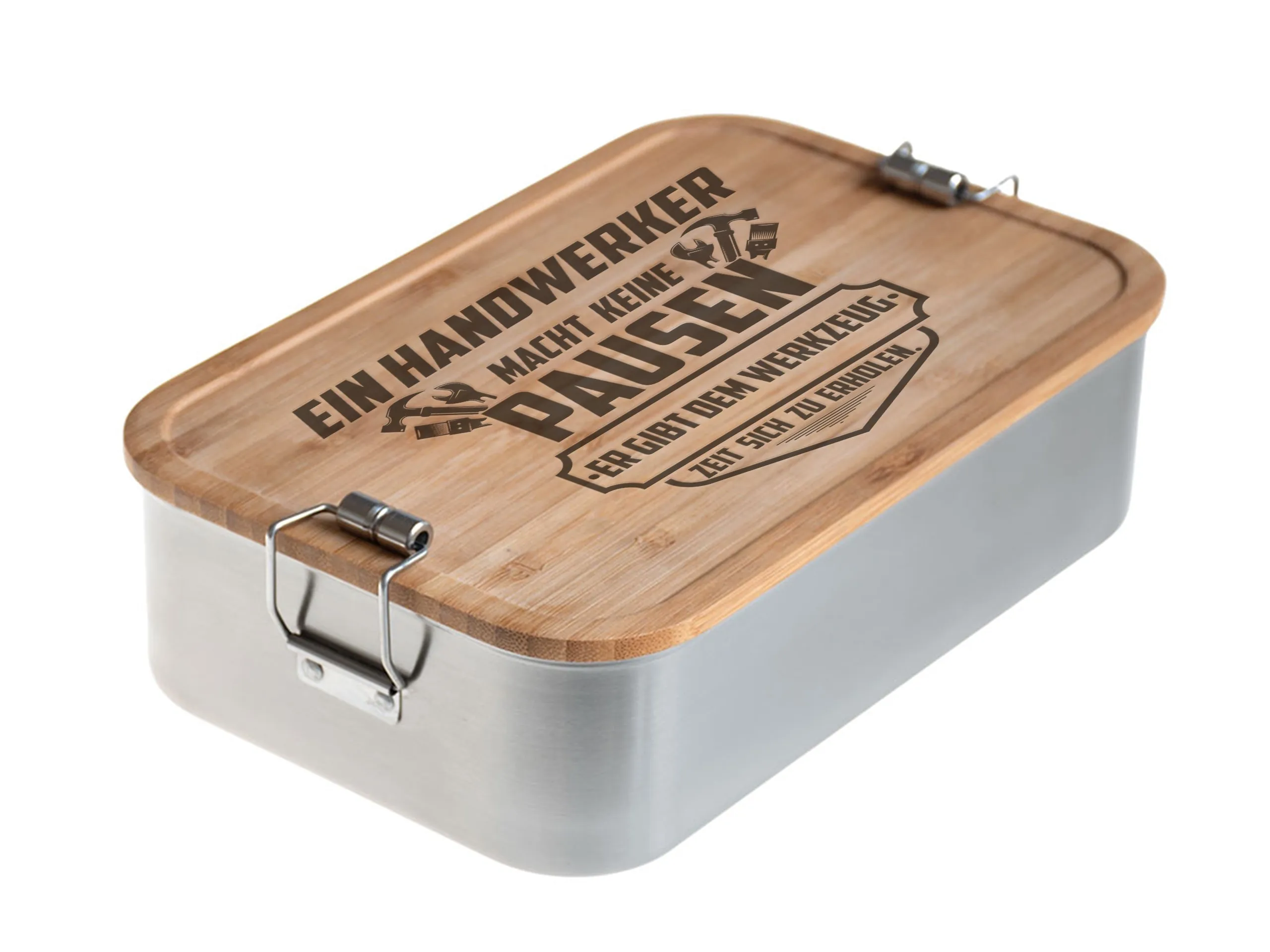XXL Brotdose mit Namen | Große personalisierte Lunchbox mit Gravur 1800ml Edelstahl & Bambus